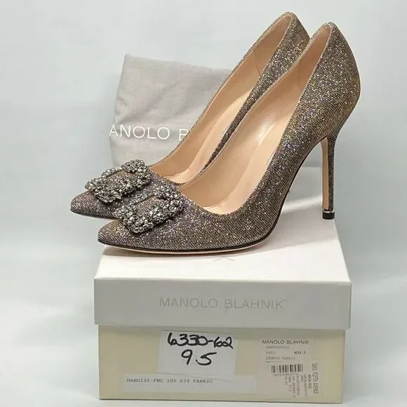 Manolo Blahnik Hangisi 105 Embellished Shimmer Pumps size 39.5 - Picture 12 of 14